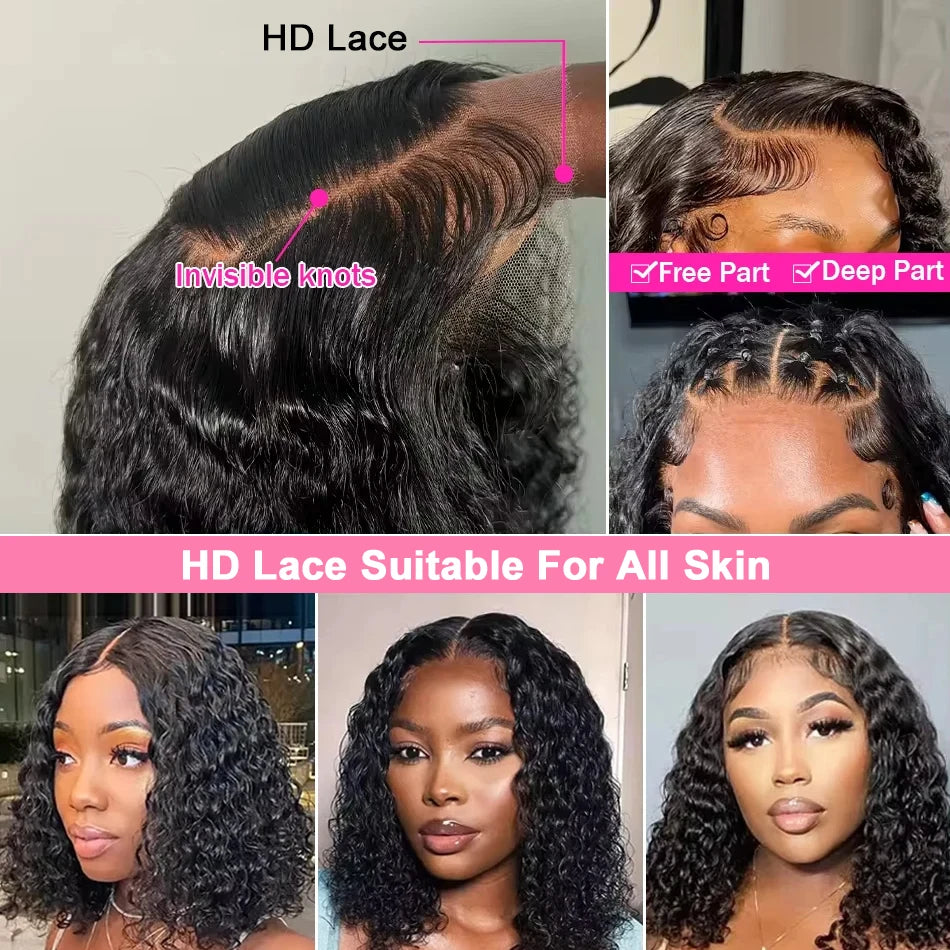 IDHERE 8x5 Water Wave Lace Closure Glueless Wig Pre Cut 100% Unprocessed Virgin Human Hair