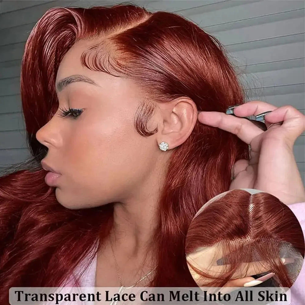 IDHERE Color 33 Reddish Brown Body wave Wig Human Hair 13x4 Lace Front Wigs