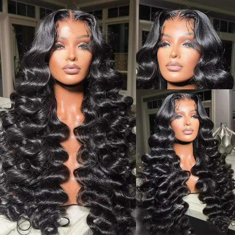 IDHERE 13X4 Lace Closure Pre Plucked Wig Nature Loose Deep Wave Virgin Human Hair