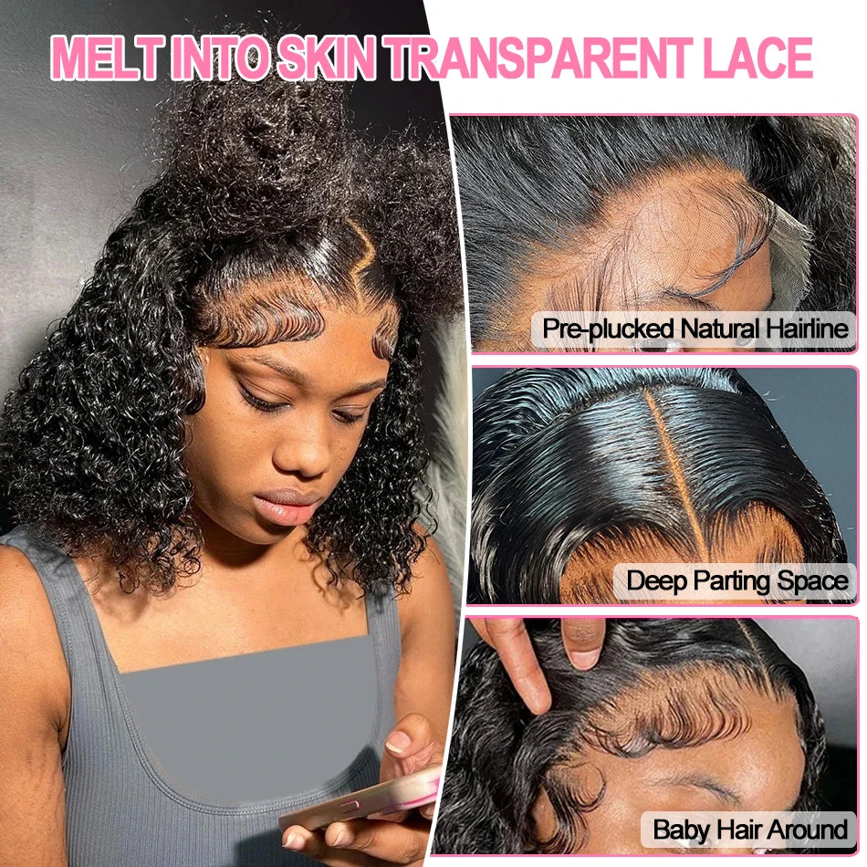 IDHERE 8x5 Water Wave Lace Closure Glueless Wig Pre Cut 100% Unprocessed Virgin Human Hair