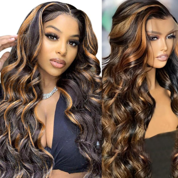 IDHERE Ombre Lace Front Wig Human Hair 1B/30 Body Wave Highlight 13x4 Ombre Brown Lace Wigs