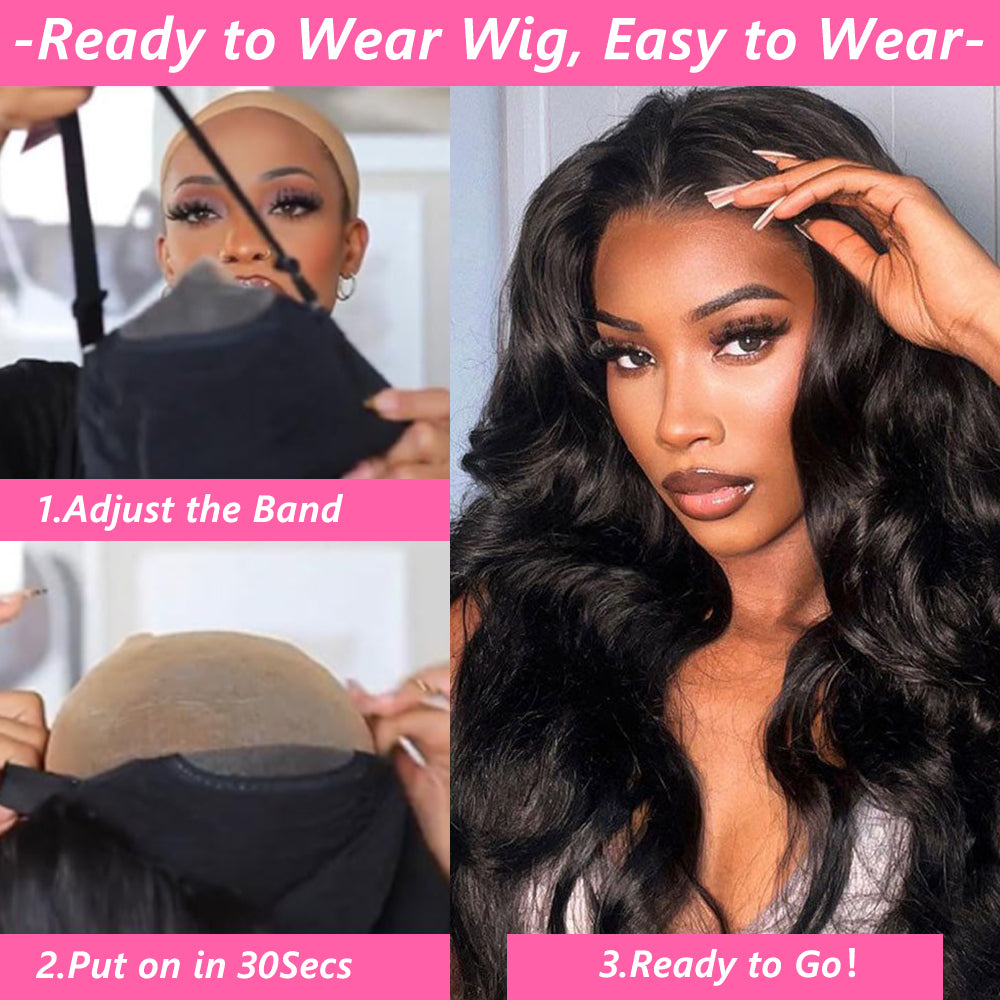 IDHERE Wear and Go 8x5 Lace Closure Glueless Wigs Human Hair Pre Cut Body Wave Lace Front Wigs