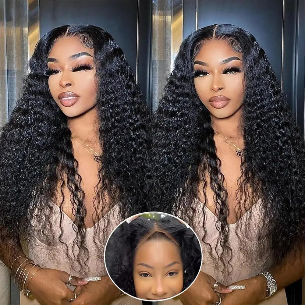 IDHERE Wear and Go 8x5 Lace Closure Glueless Wigs Human Hair Pre Cut Deep Wave Lace Front Wigs