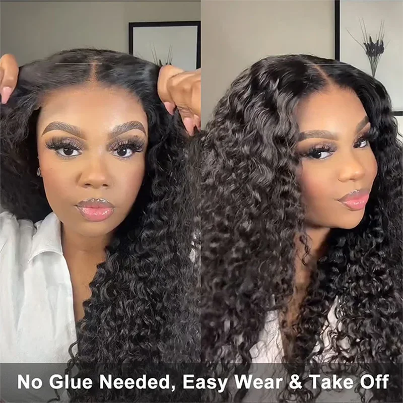 IDHERE Wear and Go 8x5 Lace Closure Glueless Wigs Human Hair Pre Cut Deep Wave Lace Front Wigs