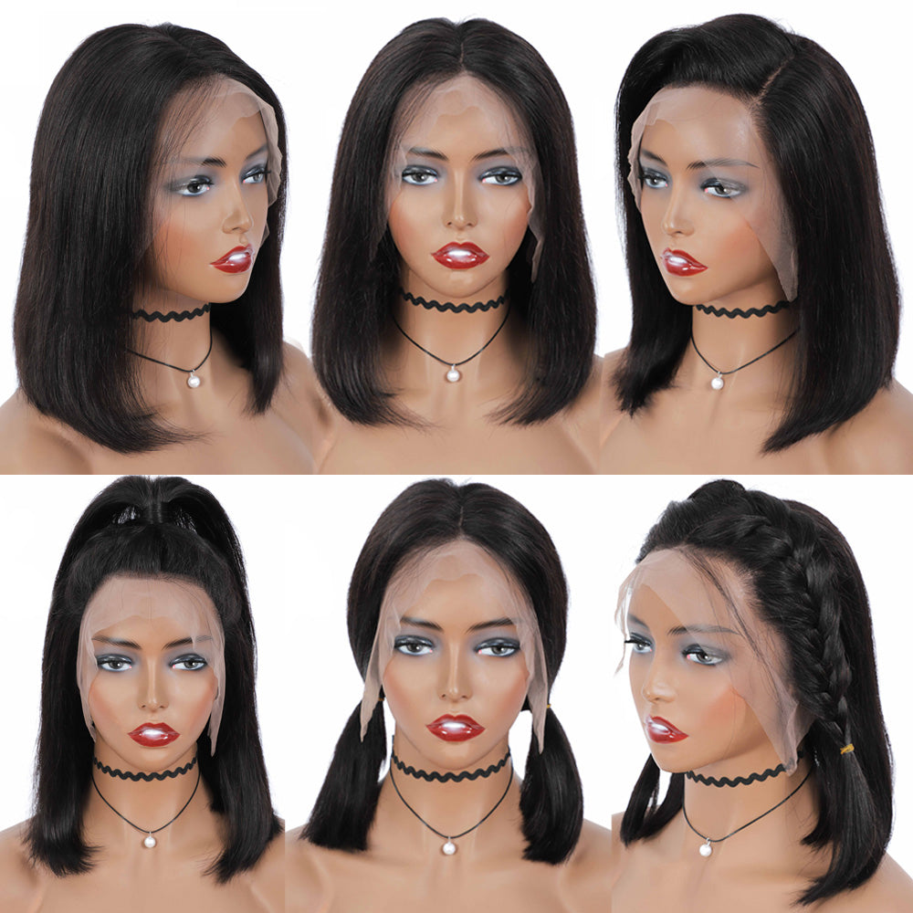 IDHERE Straight Short Bob Wig Human Hair 13x4 Frontal Lace Wig HD Transparent Lace Front 180% DensityWigs