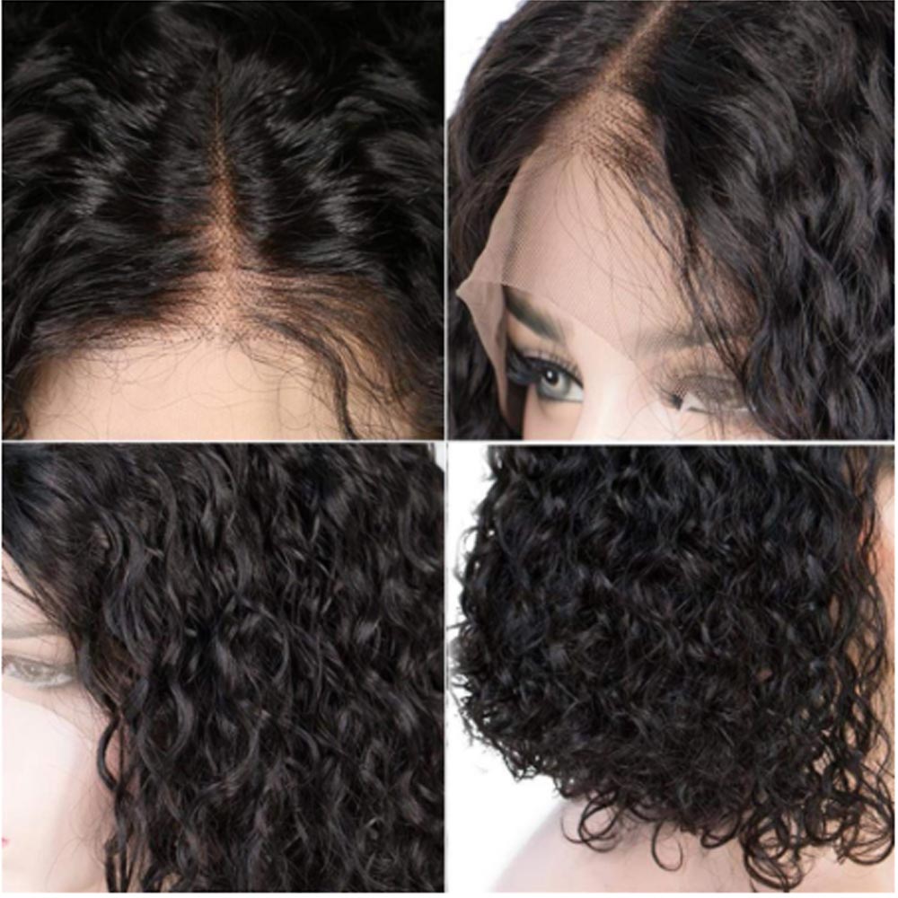 IDHERE Water Wave 4x4 HD Lace Closure Blunt Cut Short Bob Wig Lace Front Curly Human Hair Wigs