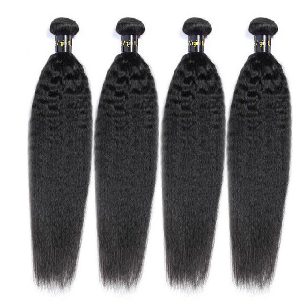 IDHERE Yaki Straight Human Hair Bundles 14A Grade Unprocessed Virgin Hair 4 Bundles Kinky Straight Bundles