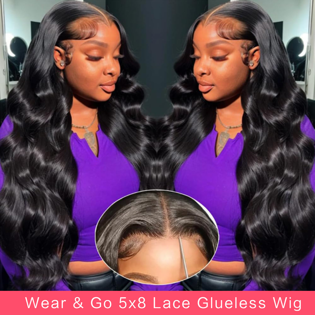 IDHERE Wear and Go 8x5 Lace Closure Glueless Wigs Human Hair Pre Cut Body Wave Lace Front Wigs