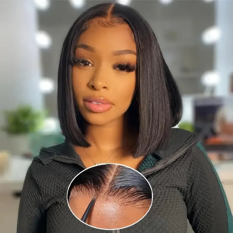 IDHERE Glueless Bob 5X5 Lace Wigs Pre Plucked Straight Closure Virgin Human Hair