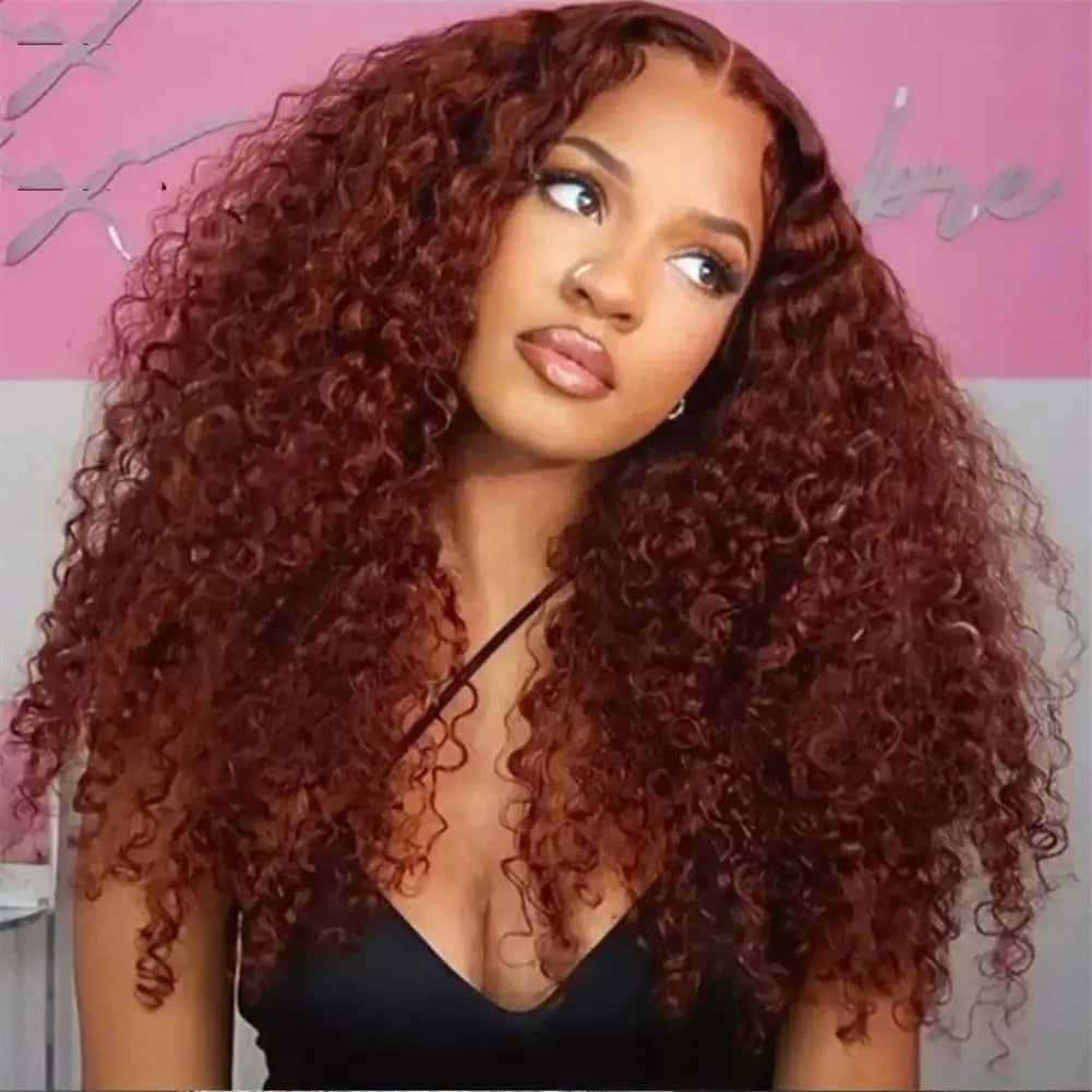 IDHERE  13x4 Lace Frontal Wig Jerry Curly Reddish Brown Color Human Hair Wigs Pre Plucked