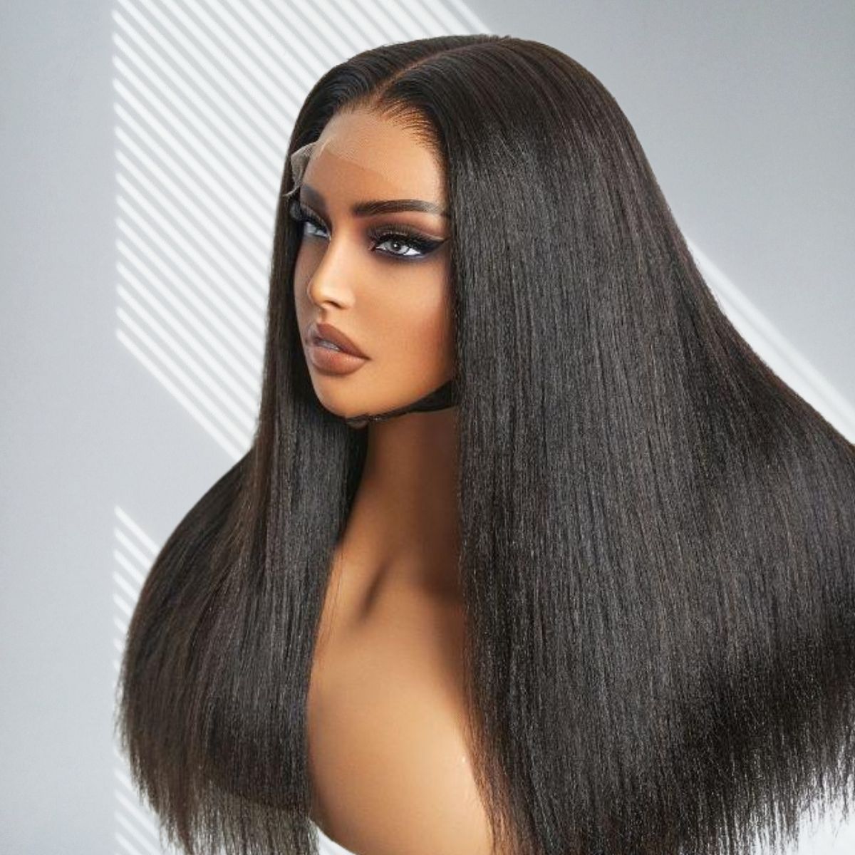 IDHERE Yaki Straight Lace Wigs Pre Plucked Kinky Straight Lace Closure Wig Virgin Human Hair 180% Density