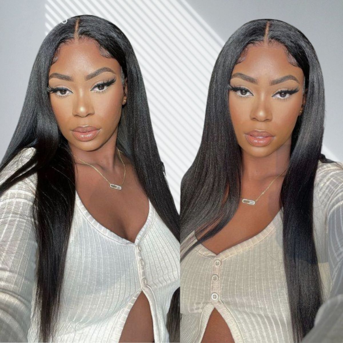 IDHERE Yaki Straight Lace Wigs Pre Plucked Kinky Straight Lace Closure Wig Virgin Human Hair 180% Density