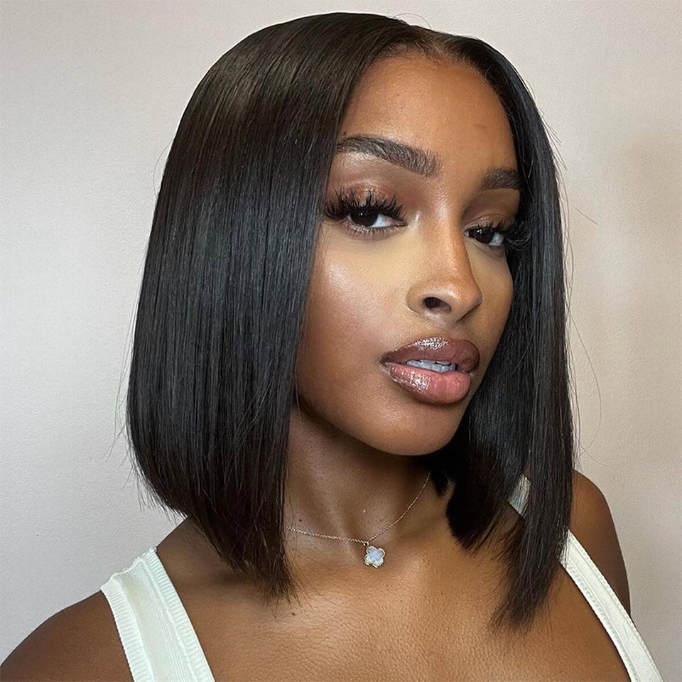 IDHERE Glueless Bob 5X5 Lace Wigs Pre Plucked Straight Closure Virgin Human Hair