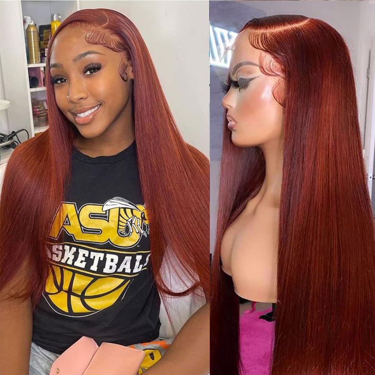 IDHERE Reddish Brown Lace Front Wigs Human Hair Straight 13x4 HD Lace Front Wigs Human Hair Pre Plucked