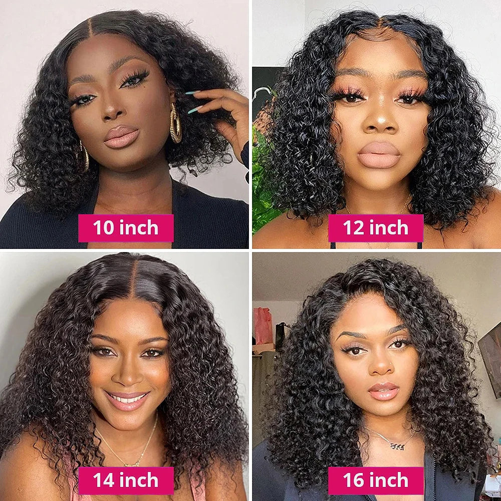 IDHERE Water Wave Short Bob Wear and Go 8x5 Lace Closure Glueless Wigs Human Hair