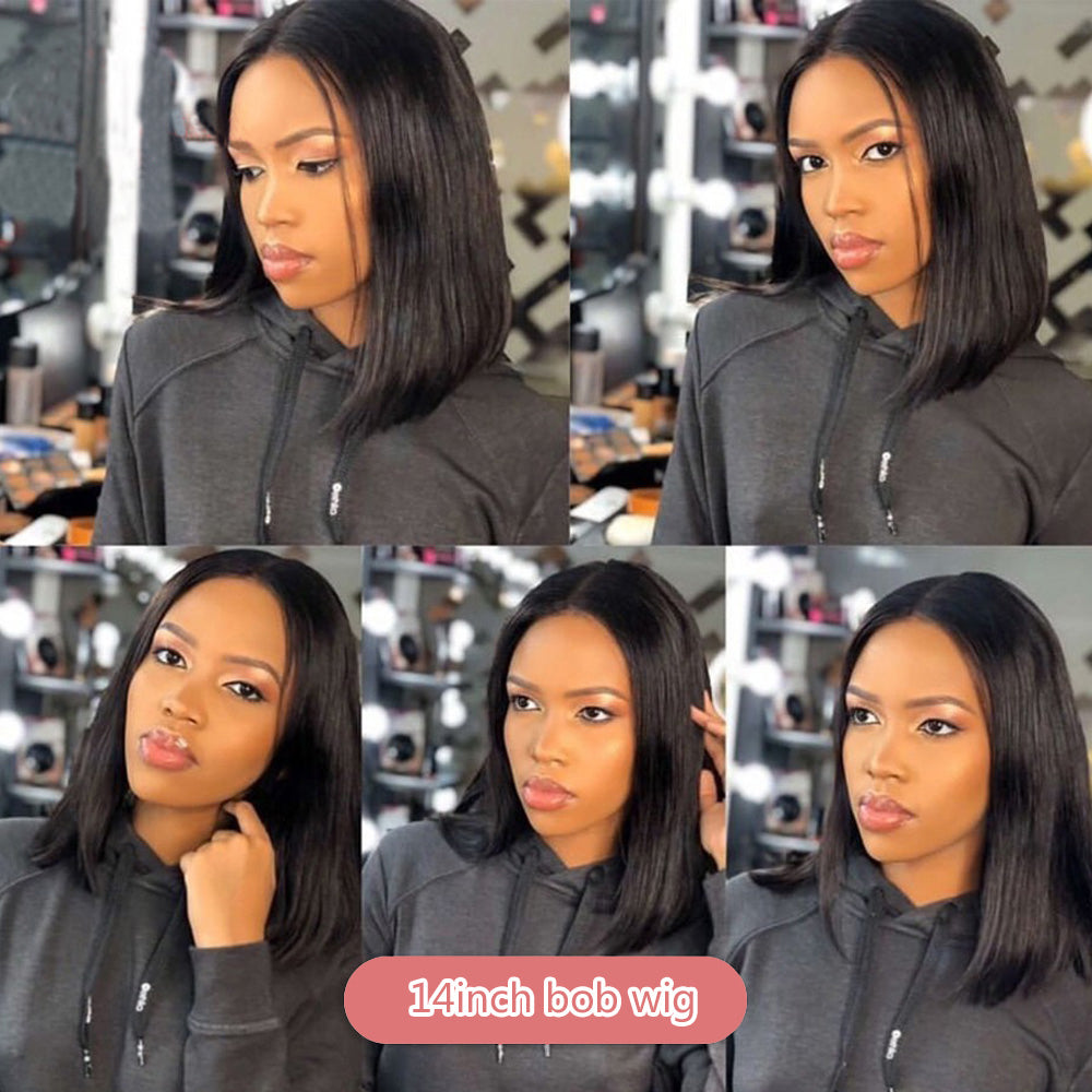 IDHERE Straight Short Bob Wig Human Hair 13x4 Frontal Lace Wig HD Transparent Lace Front 180% DensityWigs