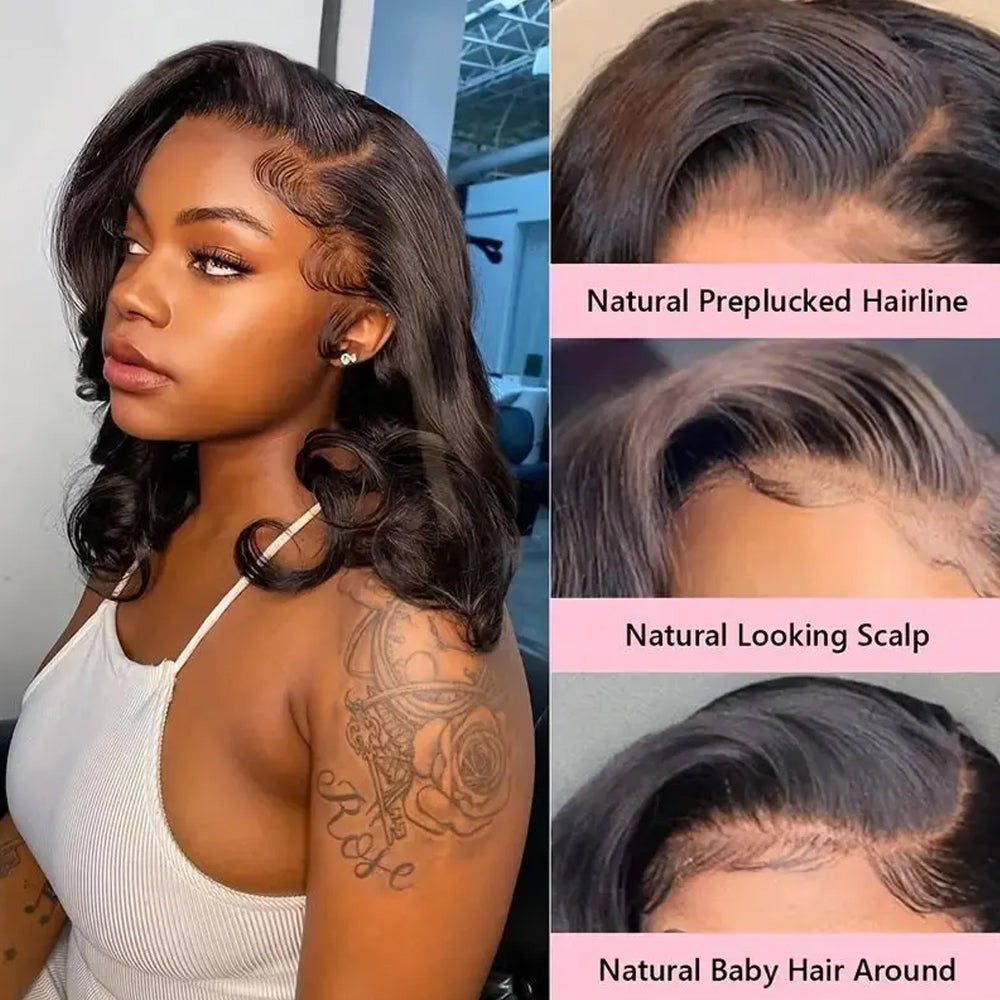 IDHERE 13x4 #1 Body Wave Bob Wig Human Hair Lace Front Wigs for Black Women Pre Plucked 180% Density