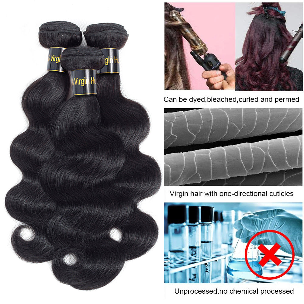 IDHERE 14A Body Wave Hair Human Hair Bundles 100% Unprocessed Virgin Human Hair Weave 4 Bundles Hair