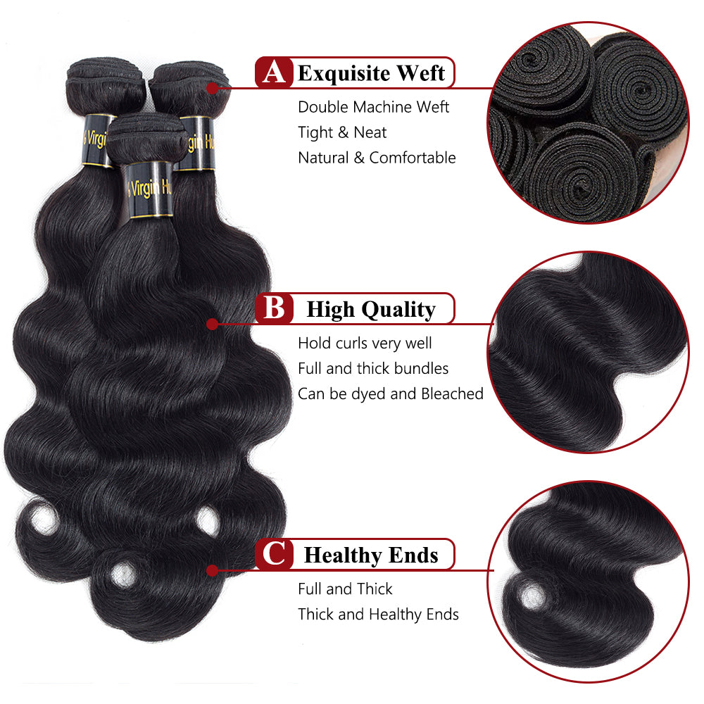 IDHERE 14A Body Wave Hair Human Hair Bundles 100% Unprocessed Virgin Human Hair Weave 4 Bundles Hair