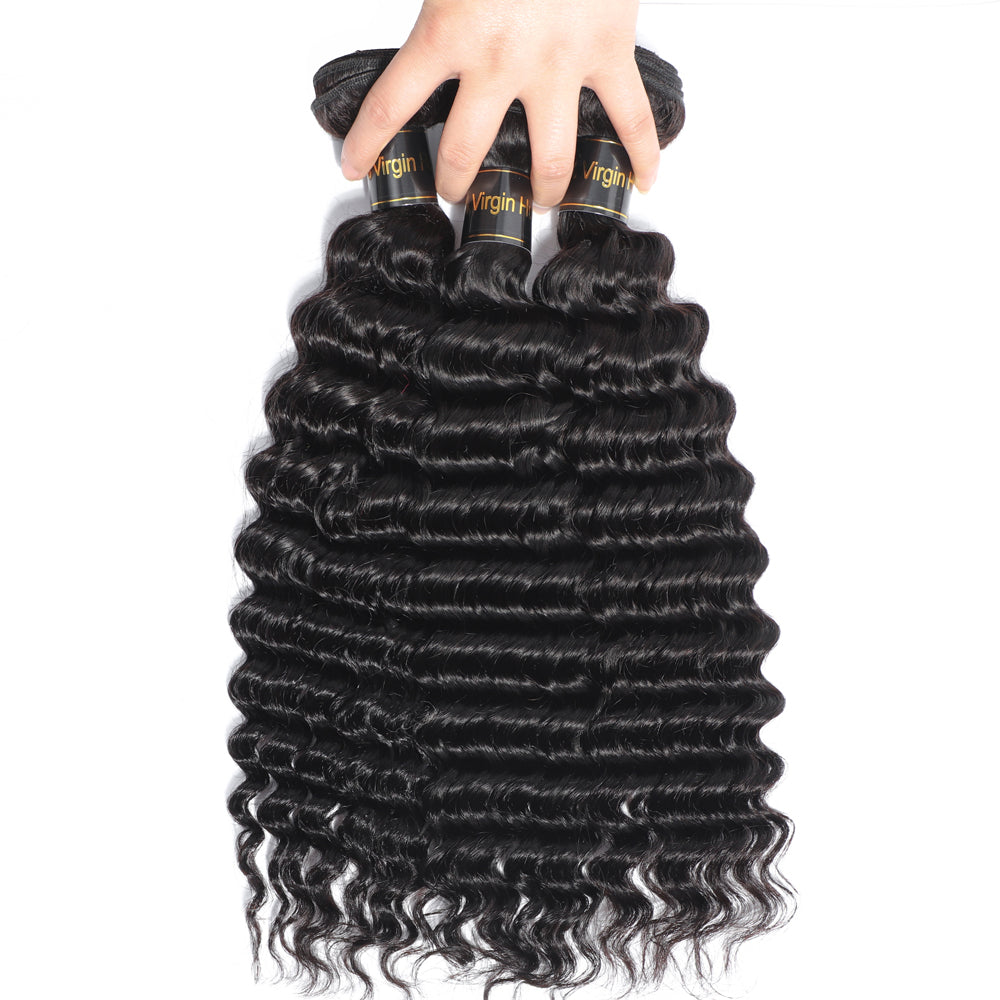 IDHERE 14A Deep Wave 4 Bundles Human Hair Brazilian Deep Wave Curly 100% Unprocessed Virgin Wet and Wavy Bundles