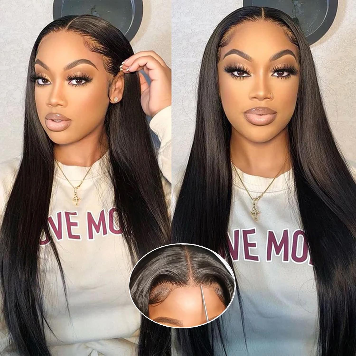 IDHERE 180% Density Straight Wear and Go Glueless Wigs 8×5 HD Lace Front Wigs Human Hair Wig