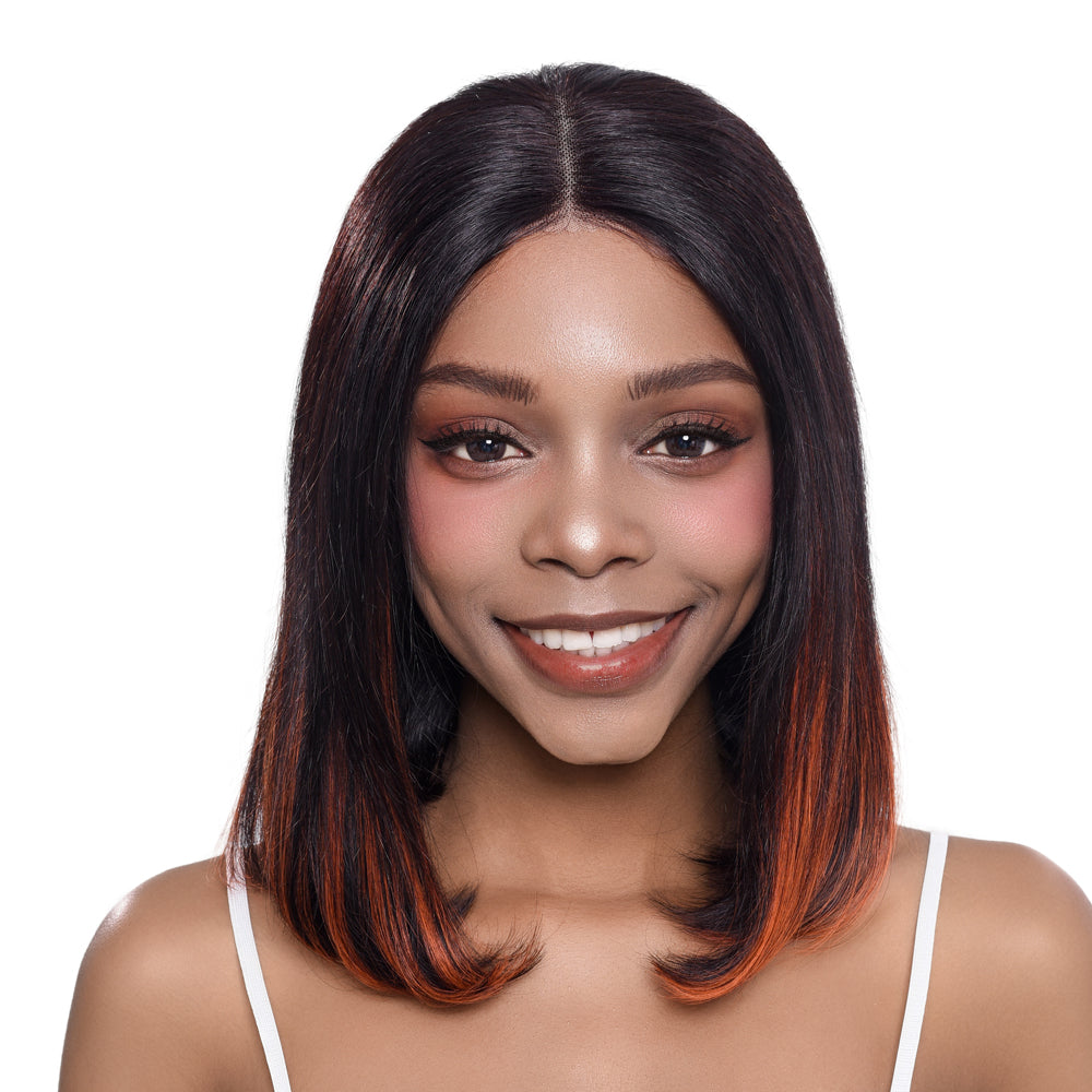 IDHERE 1B/350 Ginger Orange Ombre Short Bob Lace Front Human Hair Wig Straight Lace Closure Wigs