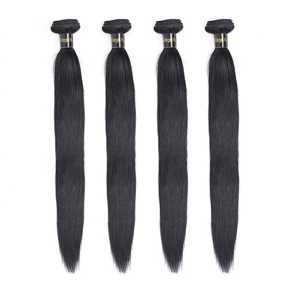 IDHERE 4 Bundles Hair 14A Straight Hair Human Hair Bundles 100% Unprocessed Brazilian Virgin Human Hair Straight Weave