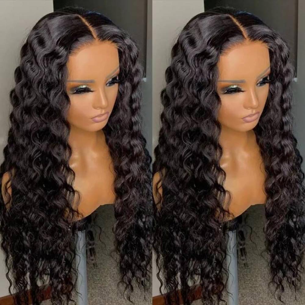 IDHERE 4x4 Deep Wave Lace Closure Wigs Human Hair 180% Density Lace Front Human Hair HD Lace Curly Wigs