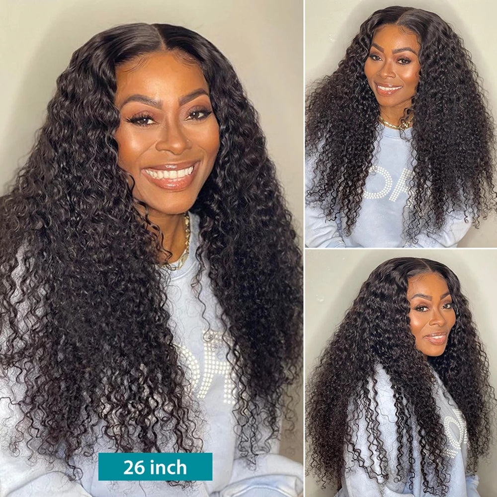 IDHERE 4x4 Deep Wave Lace Closure Wigs Human Hair 180% Density Lace Front Human Hair HD Lace Curly Wigs