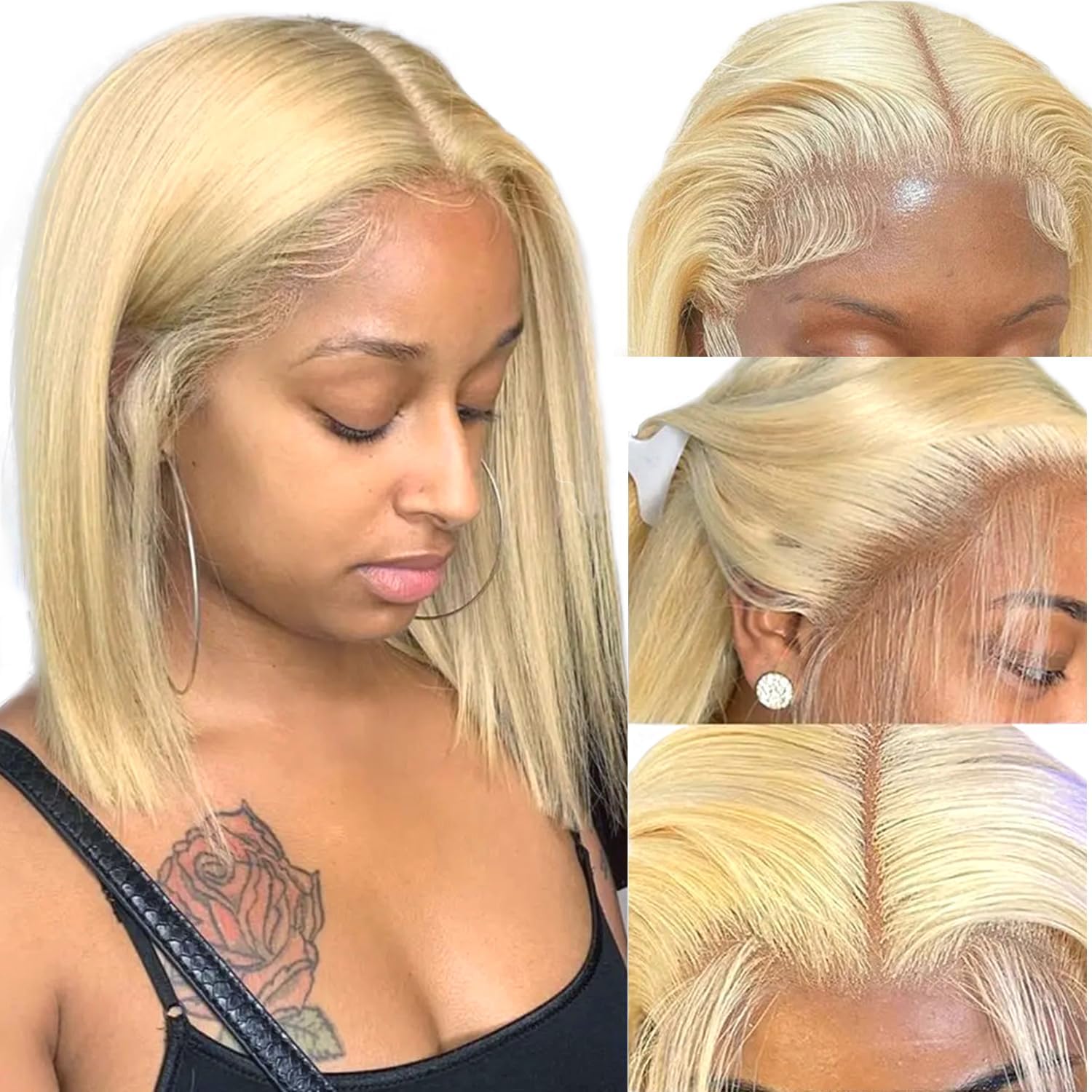 IDHERE 613 Blonde Bob Wig Human Hair 13x4 HD Transparent Lace Front Wigs Human Hair Pre Plucked With Baby Hair Bob Wig