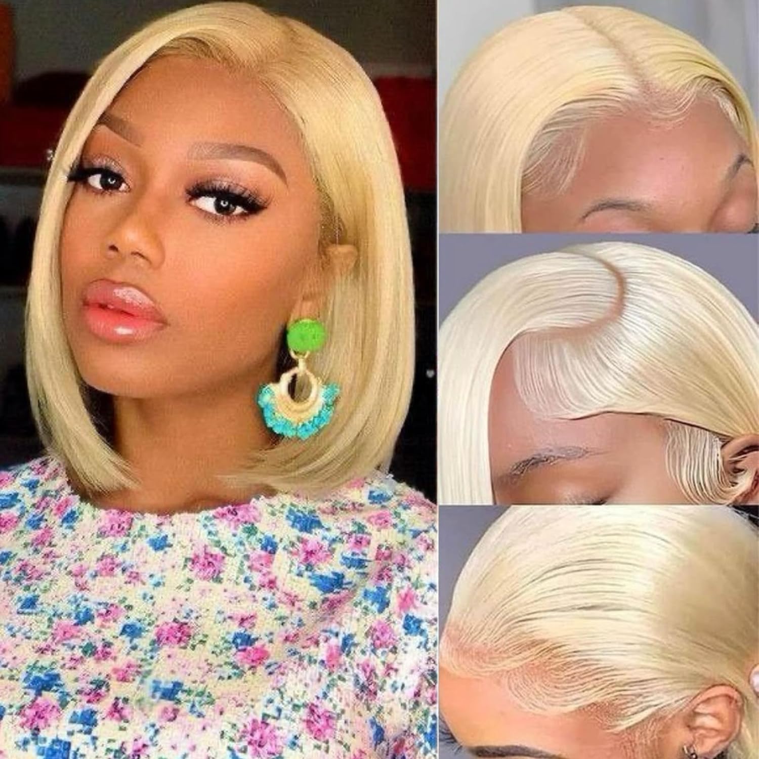 IDHERE 613 Blonde Bob Wig Human Hair 13x4 HD Transparent Lace Front Wigs Human Hair Pre Plucked With Baby Hair Bob Wig