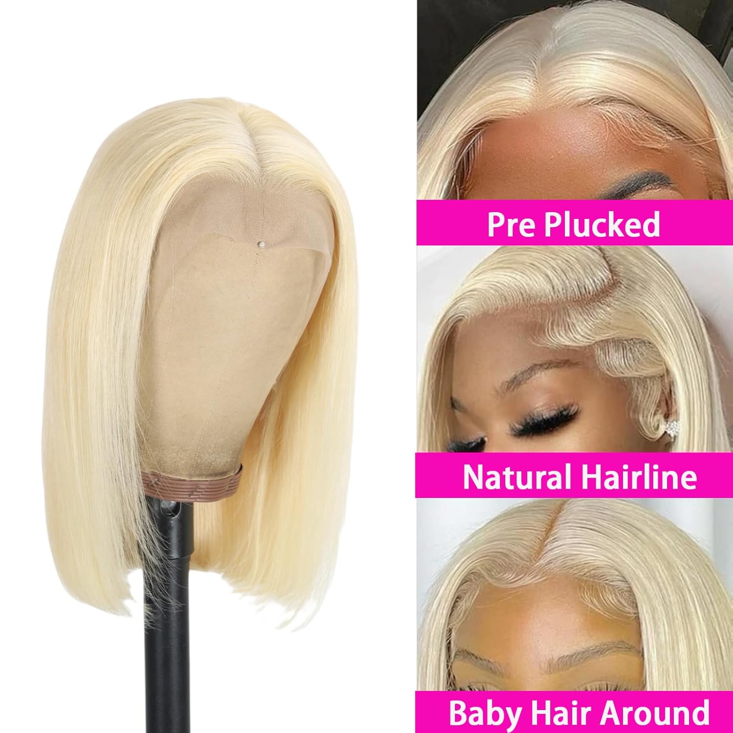 IDHERE 613 Blonde Bob Wig Human Hair 13x4 HD Transparent Lace Front Wigs Human Hair Pre Plucked With Baby Hair Bob Wig