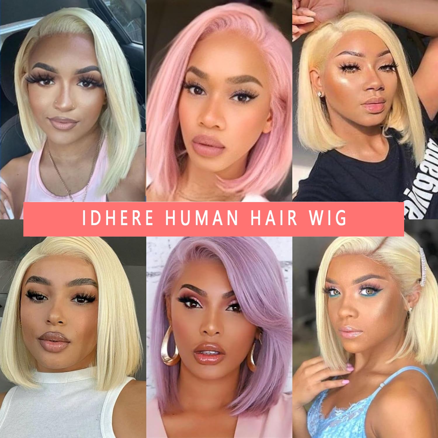 IDHERE 613 Blonde Bob Wig Human Hair 13x4 HD Transparent Lace Front Wigs Human Hair Pre Plucked With Baby Hair Bob Wig