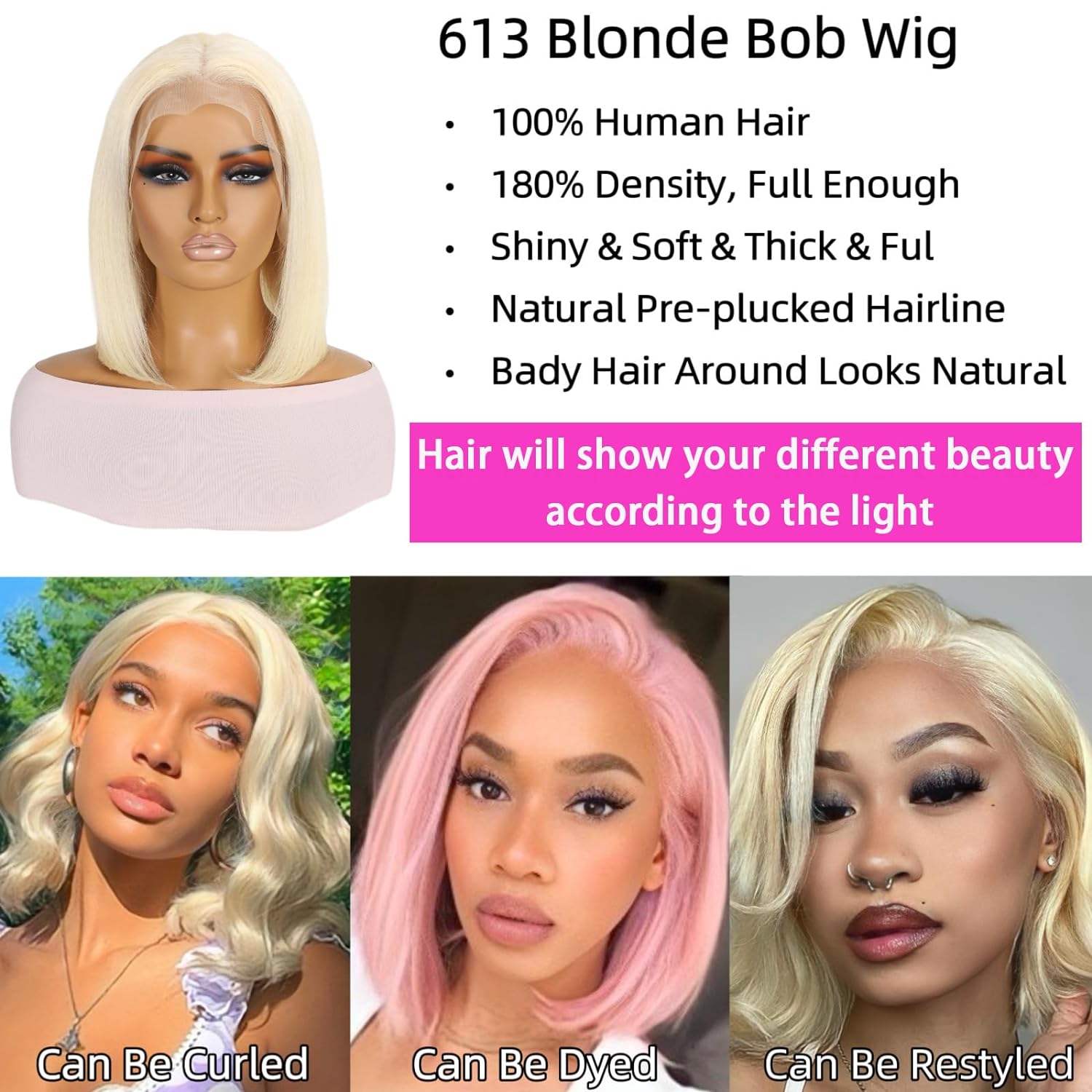 IDHERE 613 Blonde Bob Wig Human Hair 13x4 HD Transparent Lace Front Wigs Human Hair Pre Plucked With Baby Hair Bob Wig