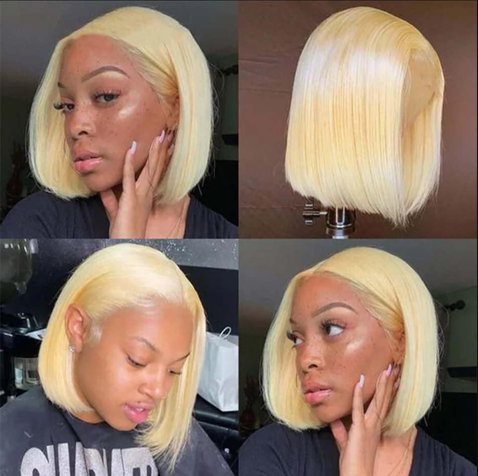 IDHERE 613 Blonde Bob Wig Human Hair 13x4 HD Transparent Lace Front Wigs Human Hair Pre Plucked With Baby Hair Bob Wig