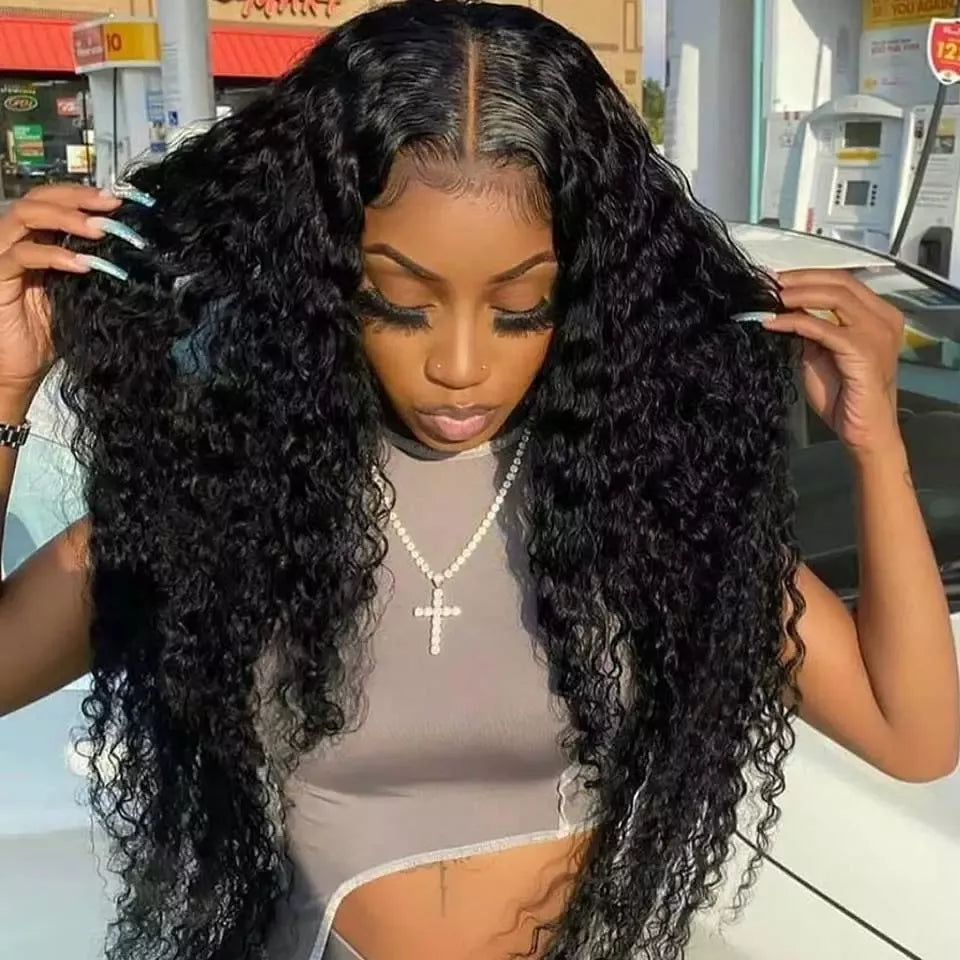 IDHERE Deep Wave Lace Front Wigs Human Hair Wigs 180% Density 13X4 HD Transparent Lace Frontal Human Hair Wigs