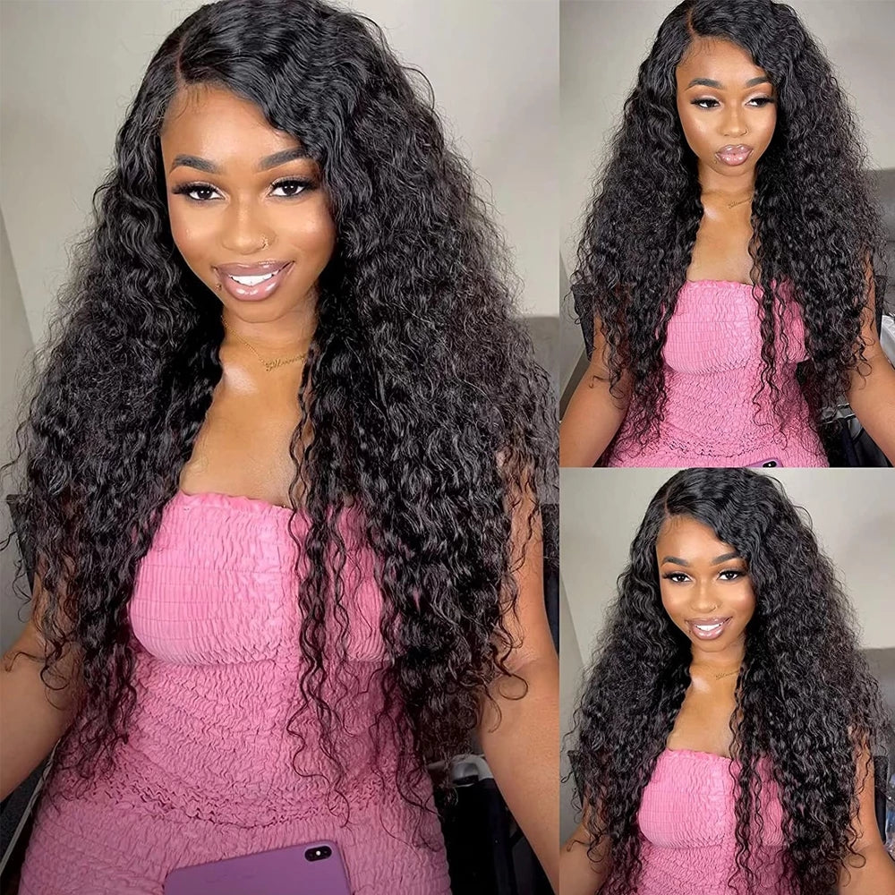 IDHERE Deep Wave Lace Front Wigs Human Hair Wigs 180% Density 13X4 HD Transparent Lace Frontal Human Hair Wigs