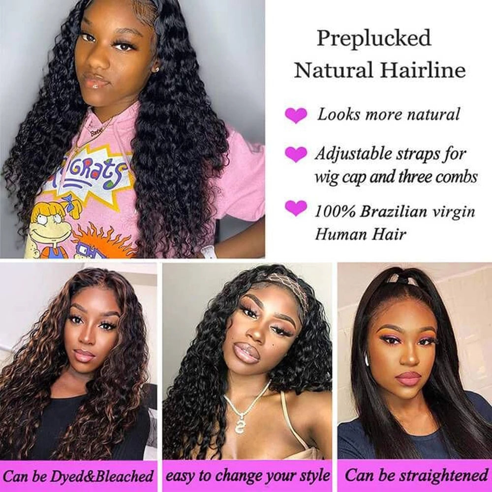 IDHERE Deep Wave Lace Front Wigs Human Hair Wigs 180% Density 13X4 HD Transparent Lace Frontal Human Hair Wigs