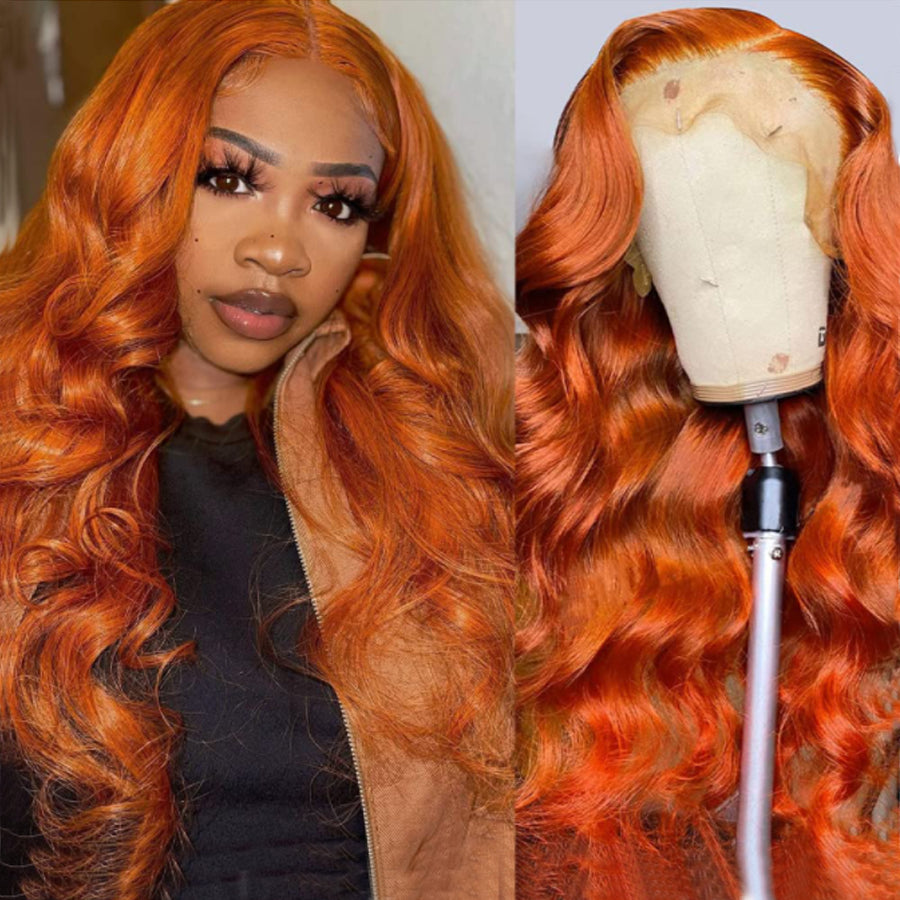 IDHERE Ginger Orange 13x4 HD Lace Front Body Wave Human Hair Wigs Pre Plucked With Baby Hair