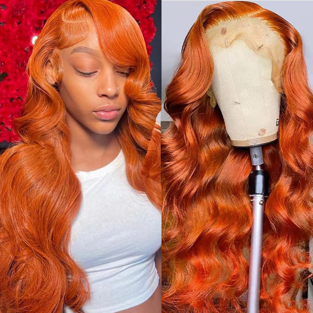 IDHERE Ginger Orange 13x4 HD Lace Front Body Wave Human Hair Wigs Pre Plucked With Baby Hair