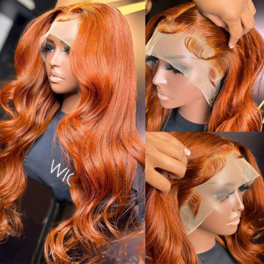 IDHERE Ginger Orange 13x4 HD Lace Front Body Wave Human Hair Wigs Pre Plucked With Baby Hair