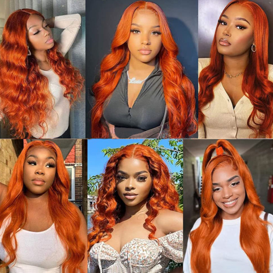 IDHERE Ginger Orange 13x4 HD Lace Front Body Wave Human Hair Wigs Pre Plucked With Baby Hair