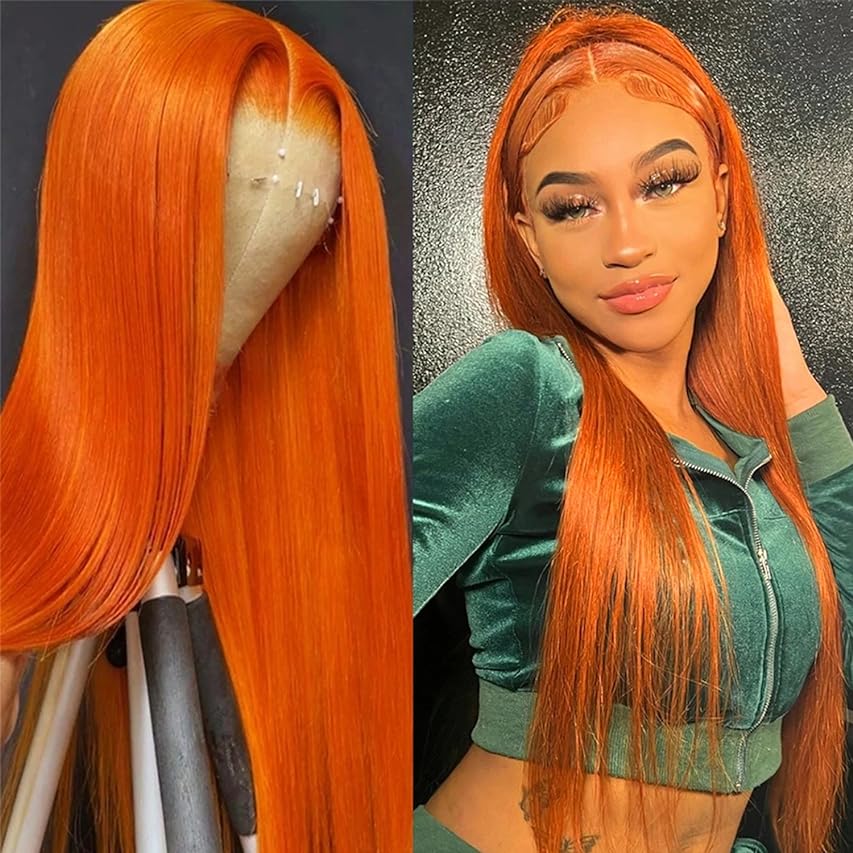 IDHERE Ginger Orange 13x4 HD Straight Lace Front Wigs Human Hair Pre Plucked Natural Hairline