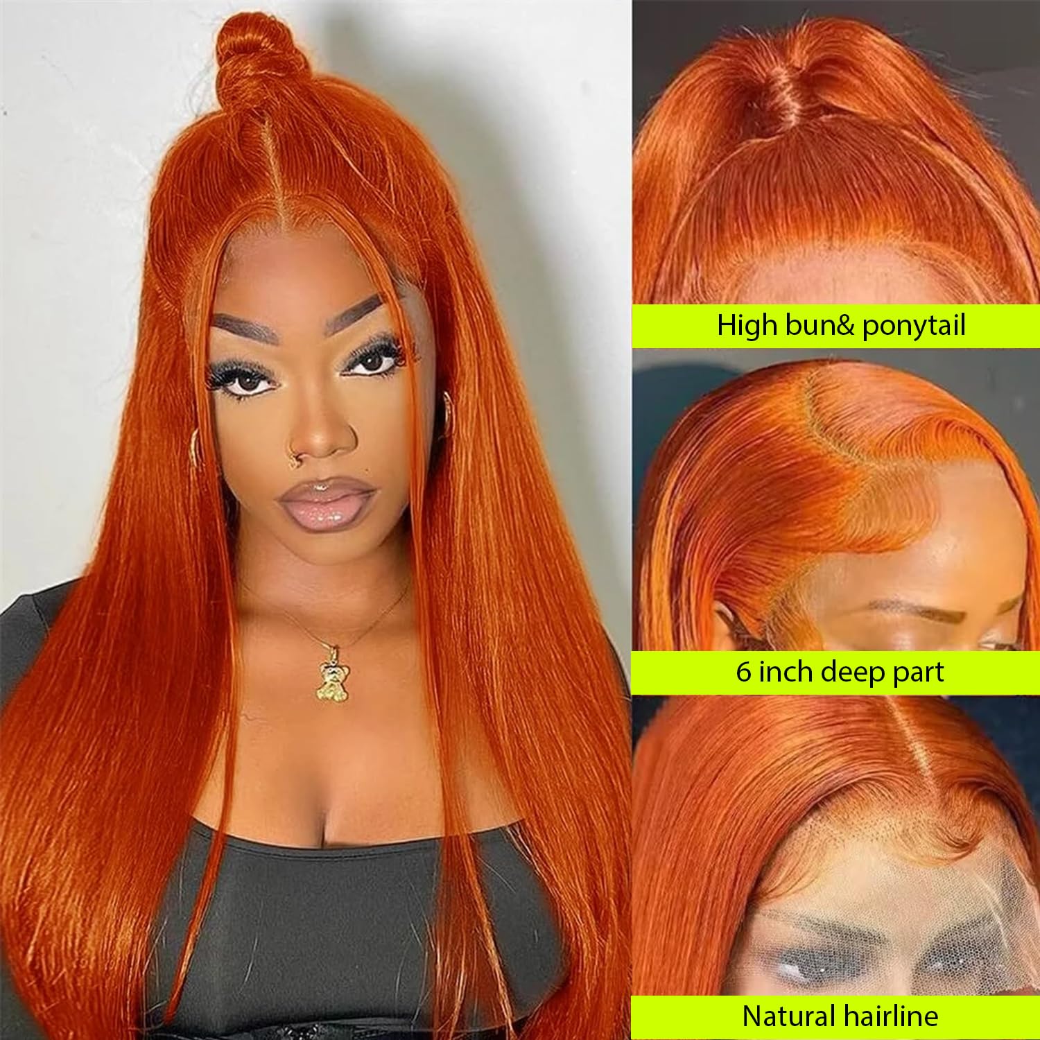 IDHERE Ginger Orange 13x4 HD Straight Lace Front Wigs Human Hair Pre Plucked Natural Hairline