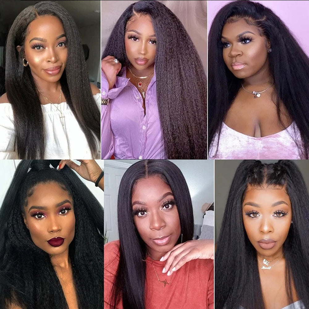 IDHERE Hair Bundles 14A Yaki Kinky Straight Human Hair 3 Bundles 100% Unprocessed Virgin Human Hair