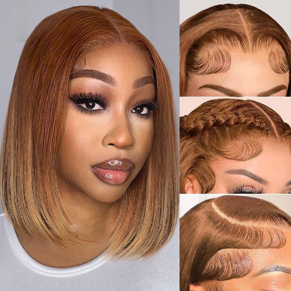 IDHERE Highlight 4x4 HD Lace Front Wigs Ombre 4/27 Human Hair Lace Closure Bob Wigs