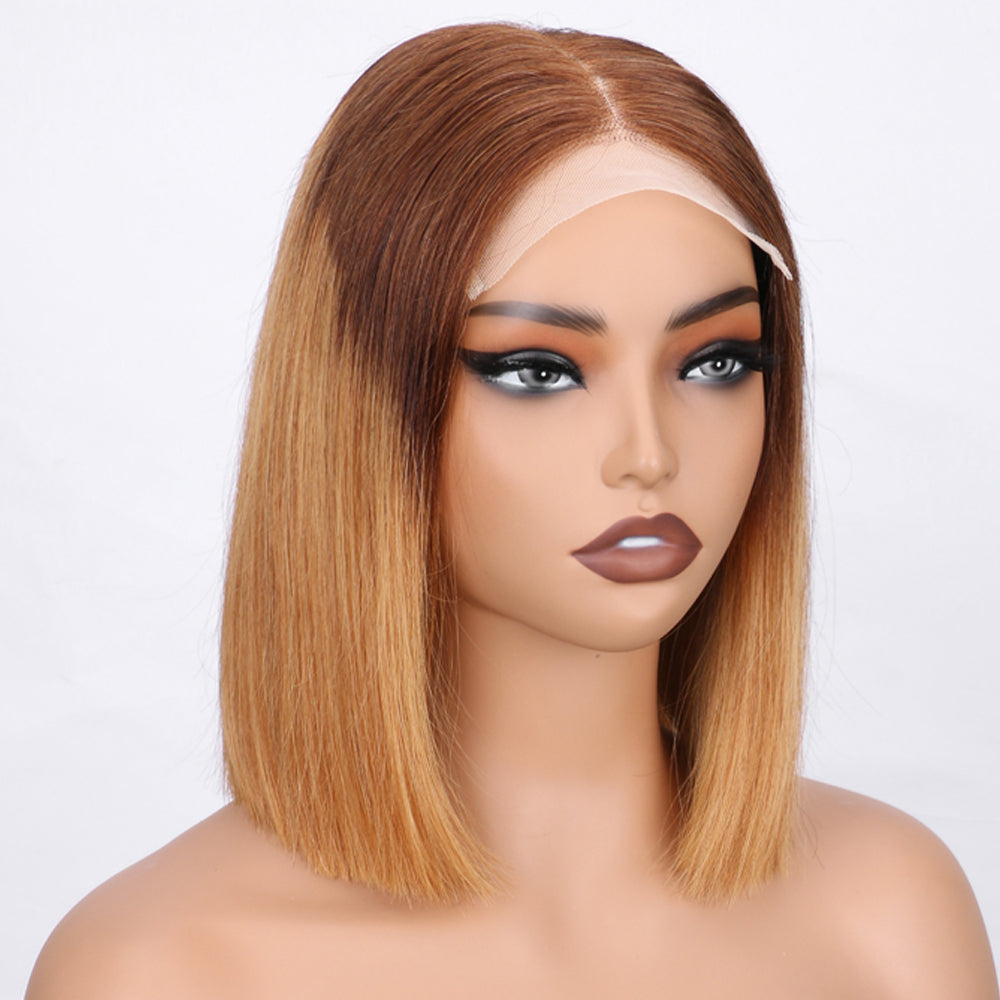 IDHERE 12A Bone Hair Series Highlight Ombre Bob Wig Human Hair 5x5 Closure Wigs T4/27 Colored Honey Blonde Lace Front Human Hair Wig