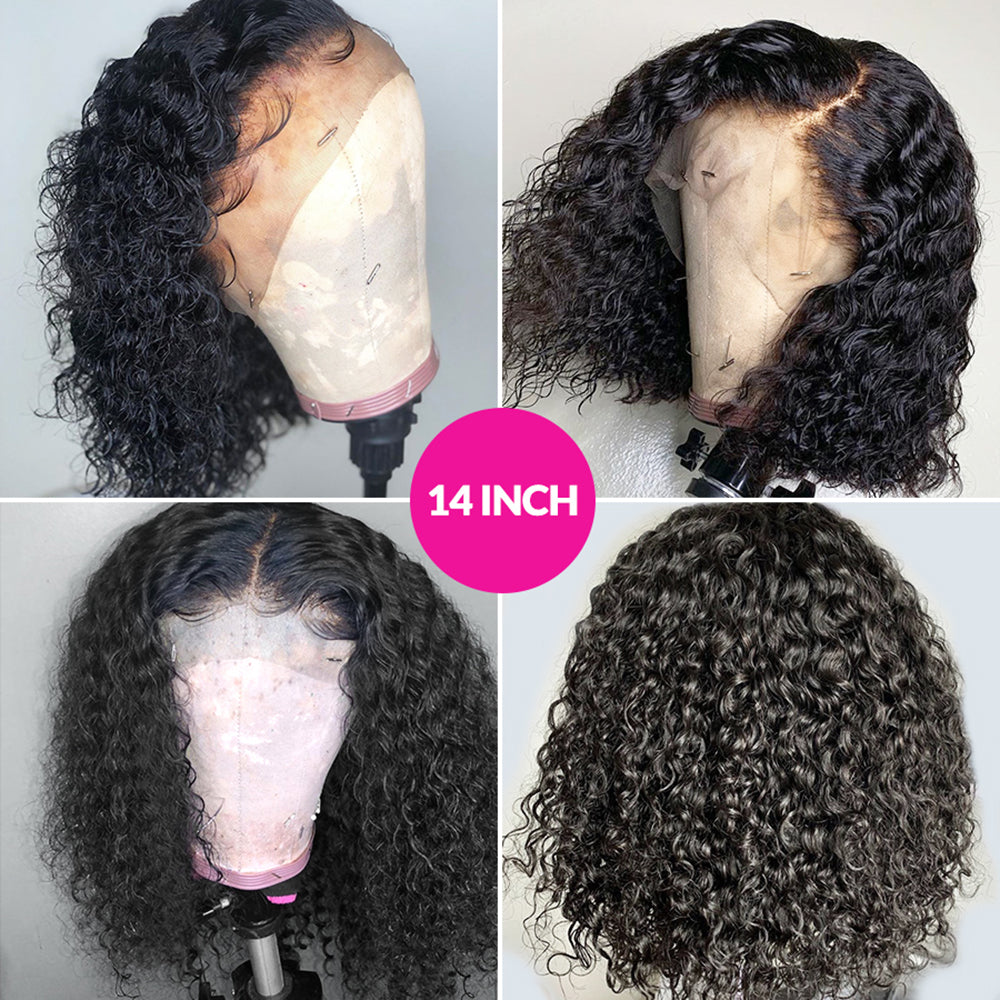 IDHERE Kinky Curly Short Bob Wig Human Hair Wigs 13X4 HD Transparent Curly Blunt Cut Short Bob Lace Front Wigs