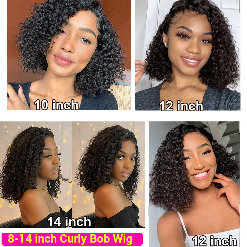 IDHERE Kinky Curly Short Bob Wig Human Hair Wigs 13X4 HD Transparent Curly Blunt Cut Short Bob Lace Front Wigs