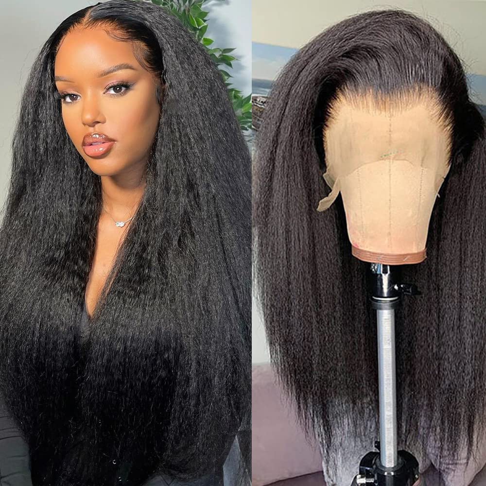 IDHERE Kinky Straight Lace Front Wig 13x6 Hd Lace Frontal Yaki Human Hair Wigs